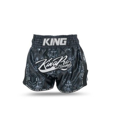 Calções de boxe pretos com logo King Pro Boxing e padrão de caveiras