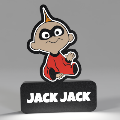 Figura decorativa Jack Jack com base preta e texto branco