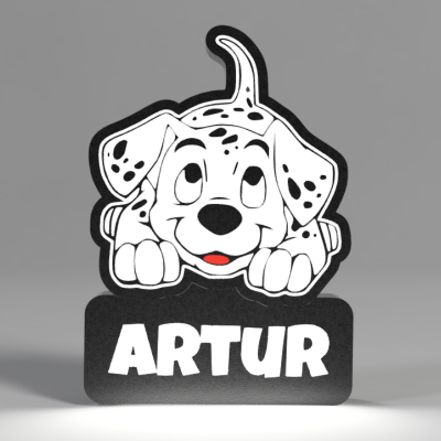 Placa decorativa com cão dálmata e nome ARTUR