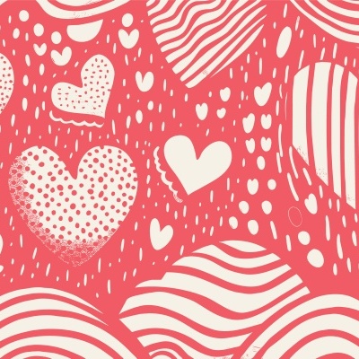 Padrão de corações creme com riscas e pontos sobre fundo rosa