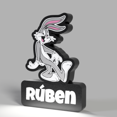Estatueta do Pernalonga com nome Rúben em base preta