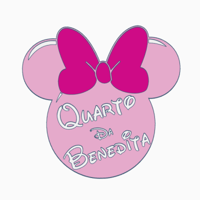 Emblema rosa com laço magenta e texto branco QUARTO DA BENEDITA