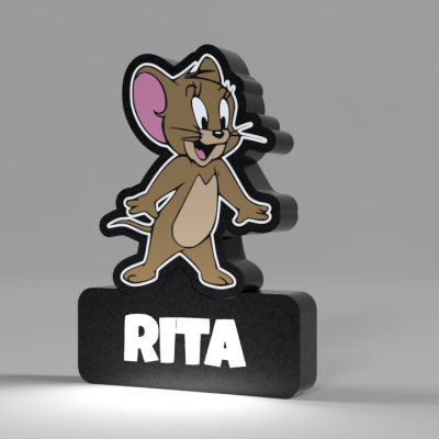 Figura de rato com nome RITA em madeira preta