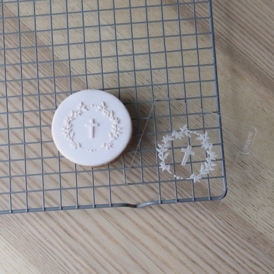 Carimbo de bolachas - Cruz com coroa de folhas