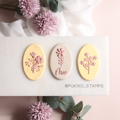 Carimbos de bolachas - Conjunto de 3 carimbos com flores minimalistas (Dia da Mãe)