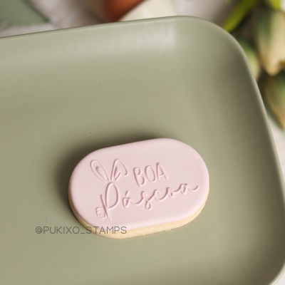 Carimbo de bolachas - Boa Páscoa com orelhas e rabinho