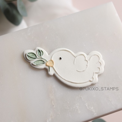 Carimbo + cortador - Pomba fofinha com ramo de oliveira