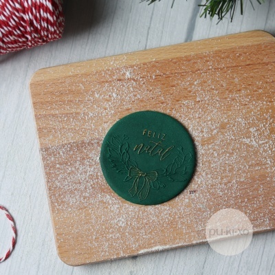 Carimbo de bolachas - Feliz Natal com coroa de folhas
