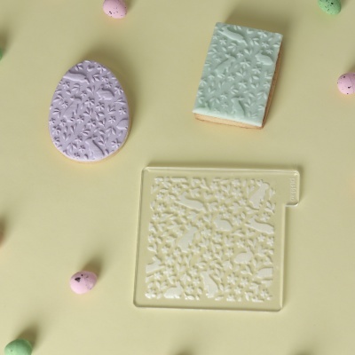 Carimbo de padrão - coelhinhos e flores