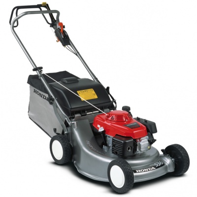 Corta-relvas Honda cinza com motor vermelho e saco de recolha