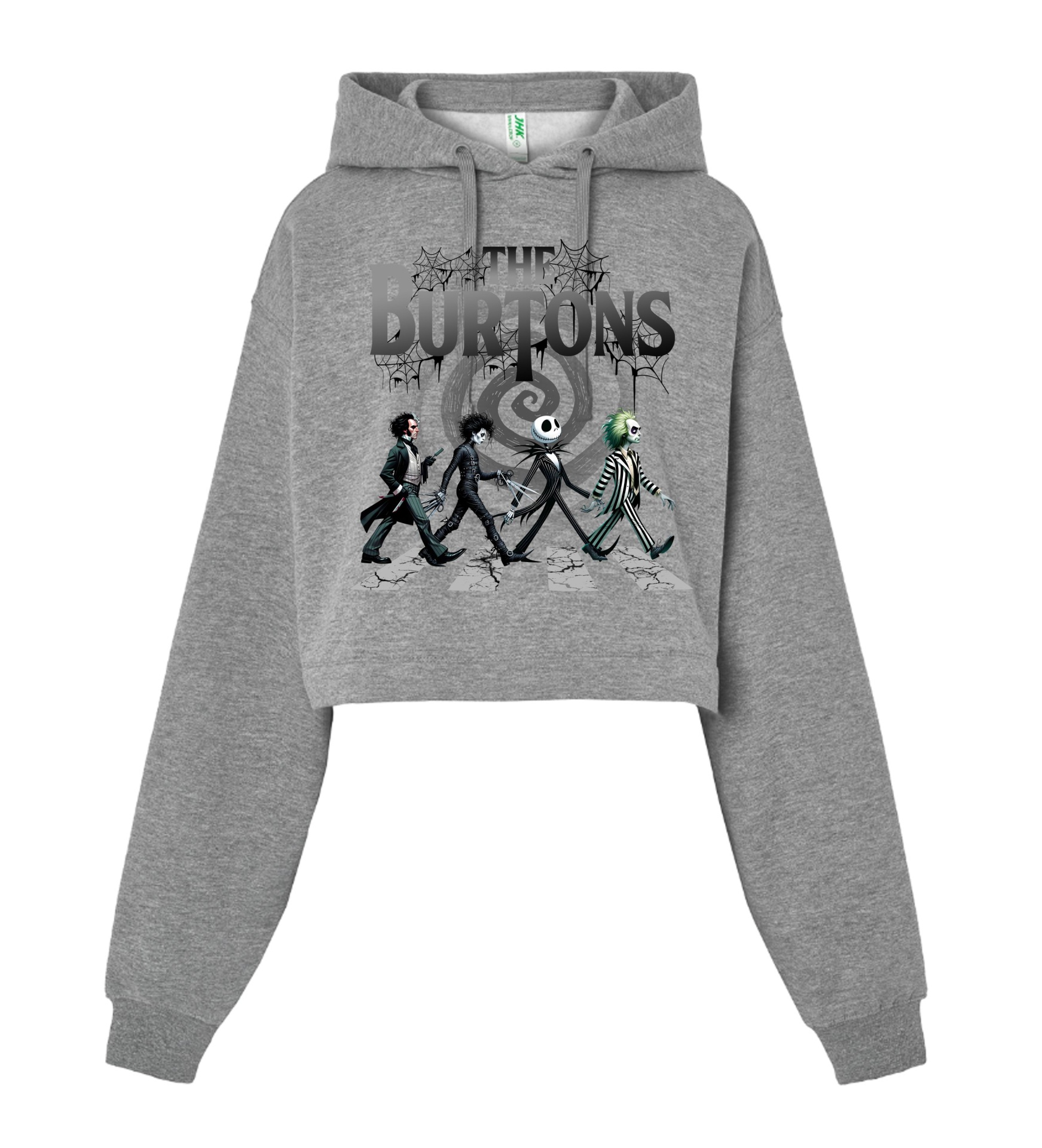 Sweatshirt cinzenta com capuz e estampado de personagens com texto THE BUTTONS