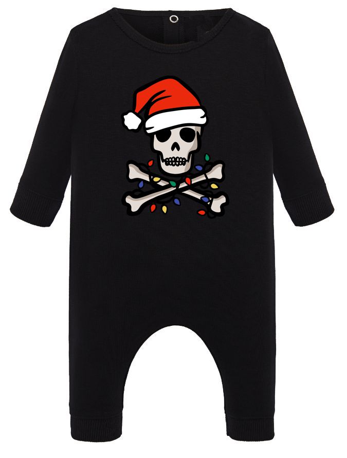 Macacão preto para bebé com estampa de caveira natalícia