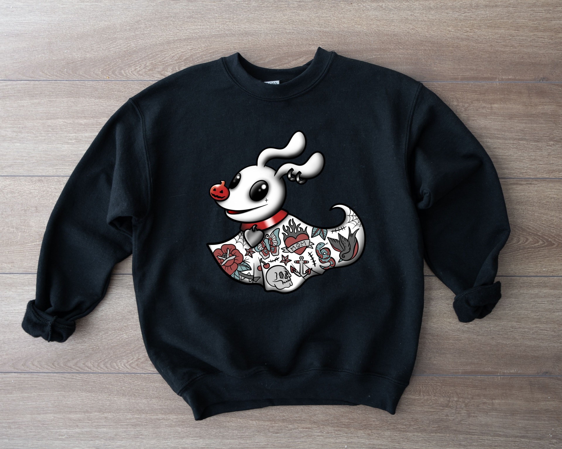 Sweatshirt preta com estampa de personagem canino colorido