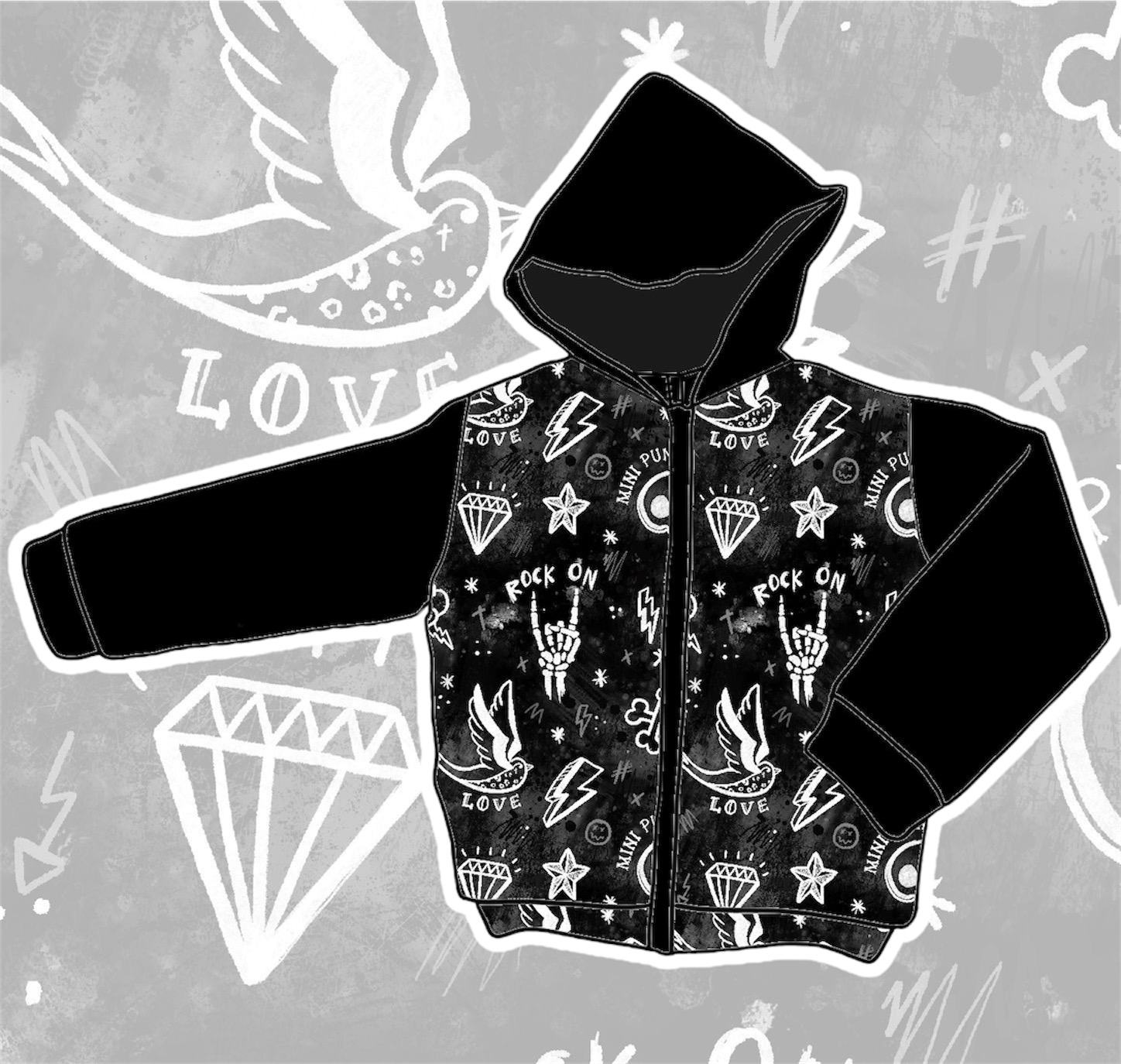 Corta-Vento Impermeável Mini Punks Tattoos - Criança