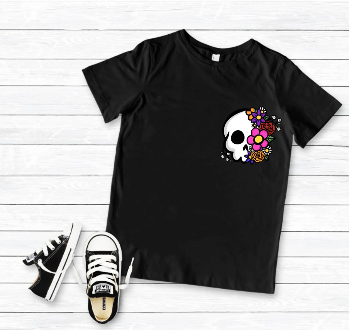 T-Shirt Flower Skull - Adulto