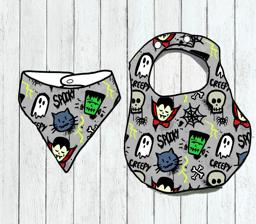 Babete e bandana com estampado de Halloween cinzento para bebé