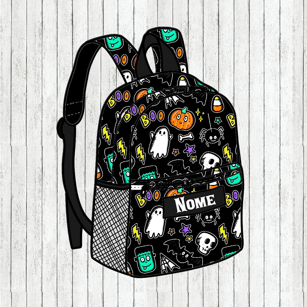Mochila Escolinha/Primária Halloween Doodles - Por Encomenda