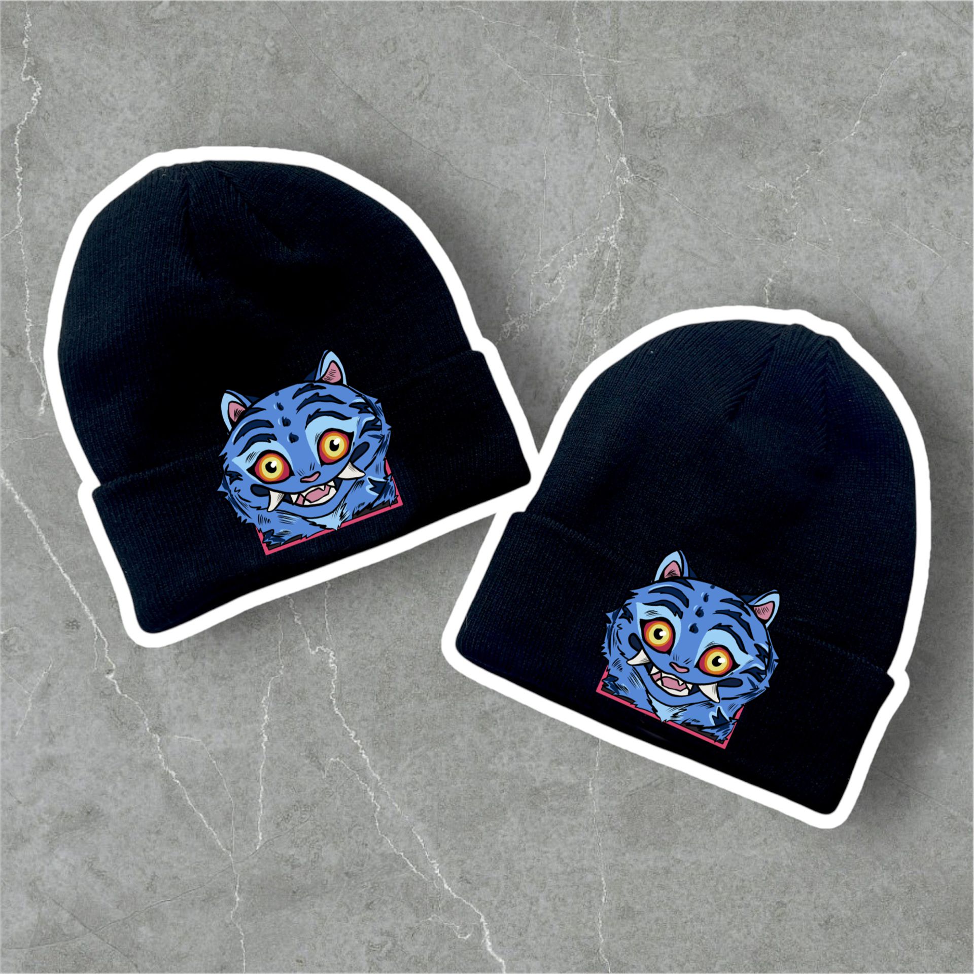 Gorro de Malha Preto Derpy Tiger - Por Encomenda