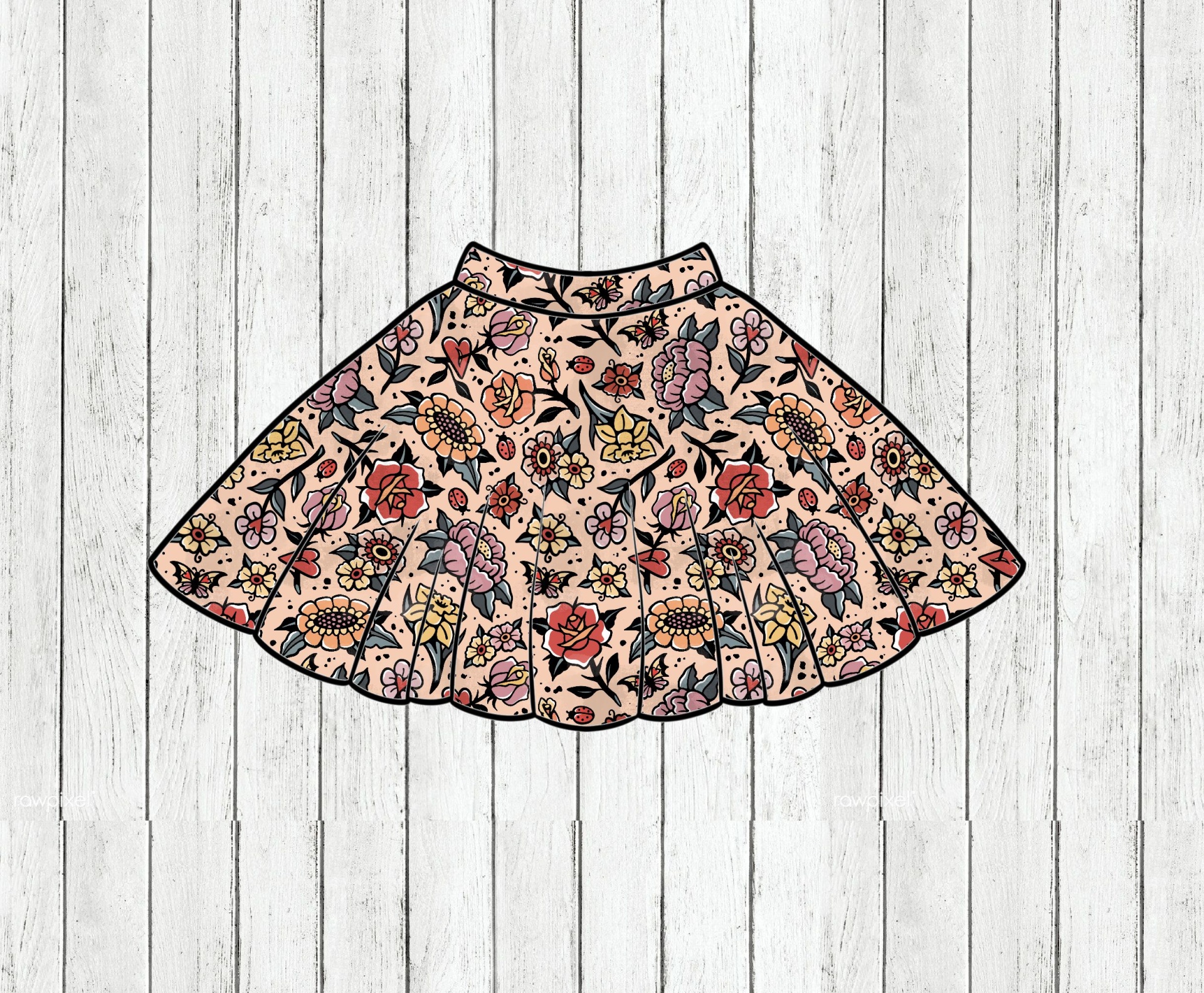 Saia Rodada Flower Tattoos - Por Encomenda