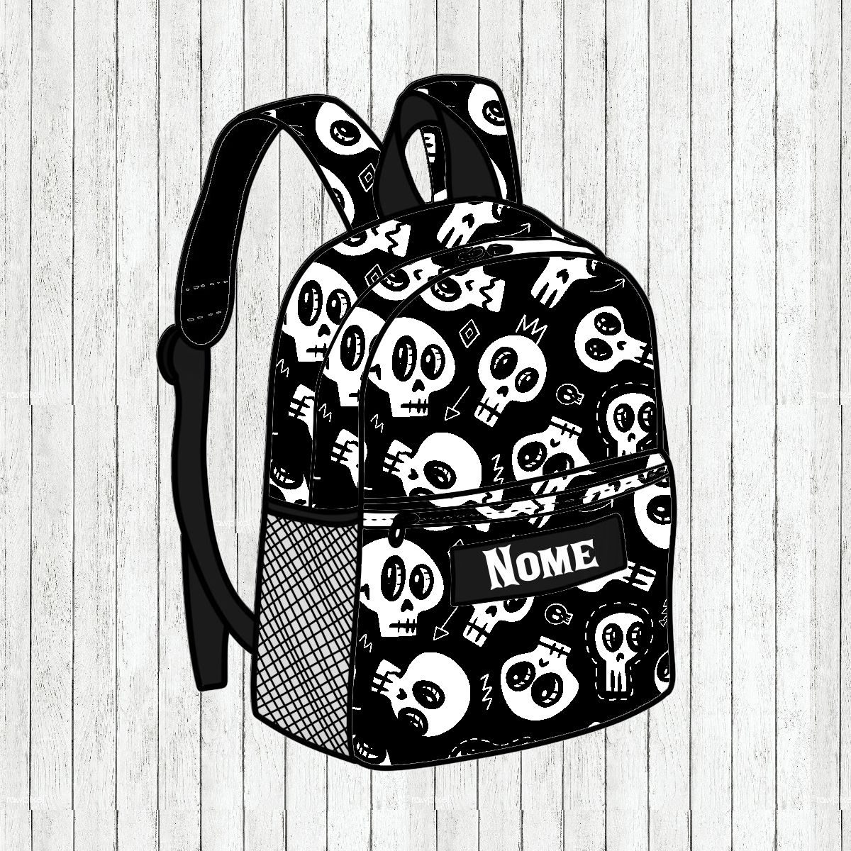 Mochila Escolinha/Primária Doodle Skulls - Por Encomenda