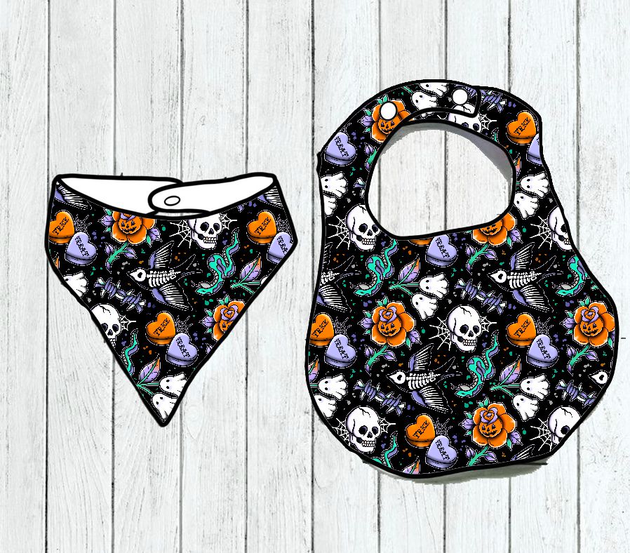 Babetes Redondos ou Bandana Halloween Tattoo - Por Encomenda