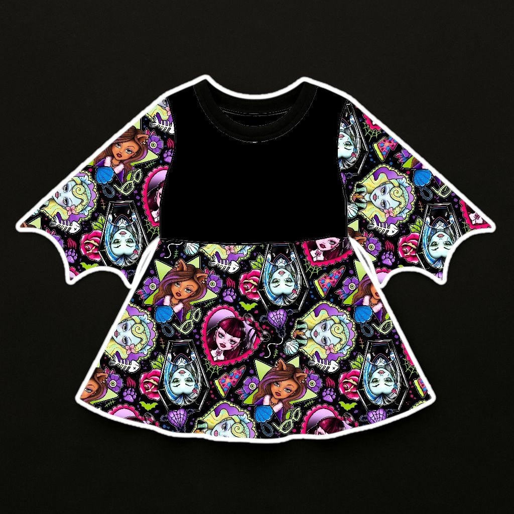 Bat Dress Monster Dolls - Por Encomenda