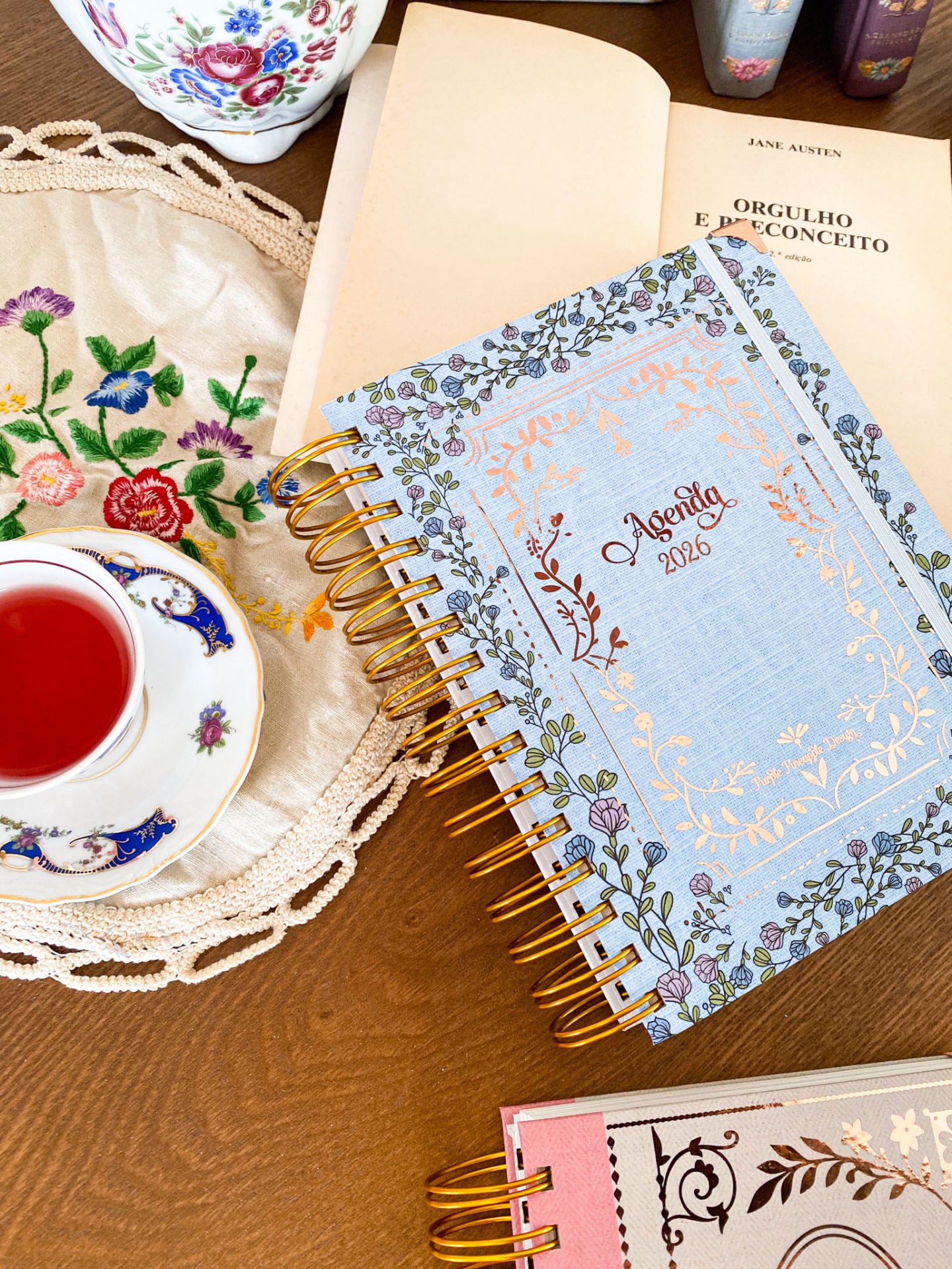 Agenda Diária Sem Horários 🪻Jane Austen ❊ Floral Azul 💙  2026 Pautada ou Bullet A5 e A6
