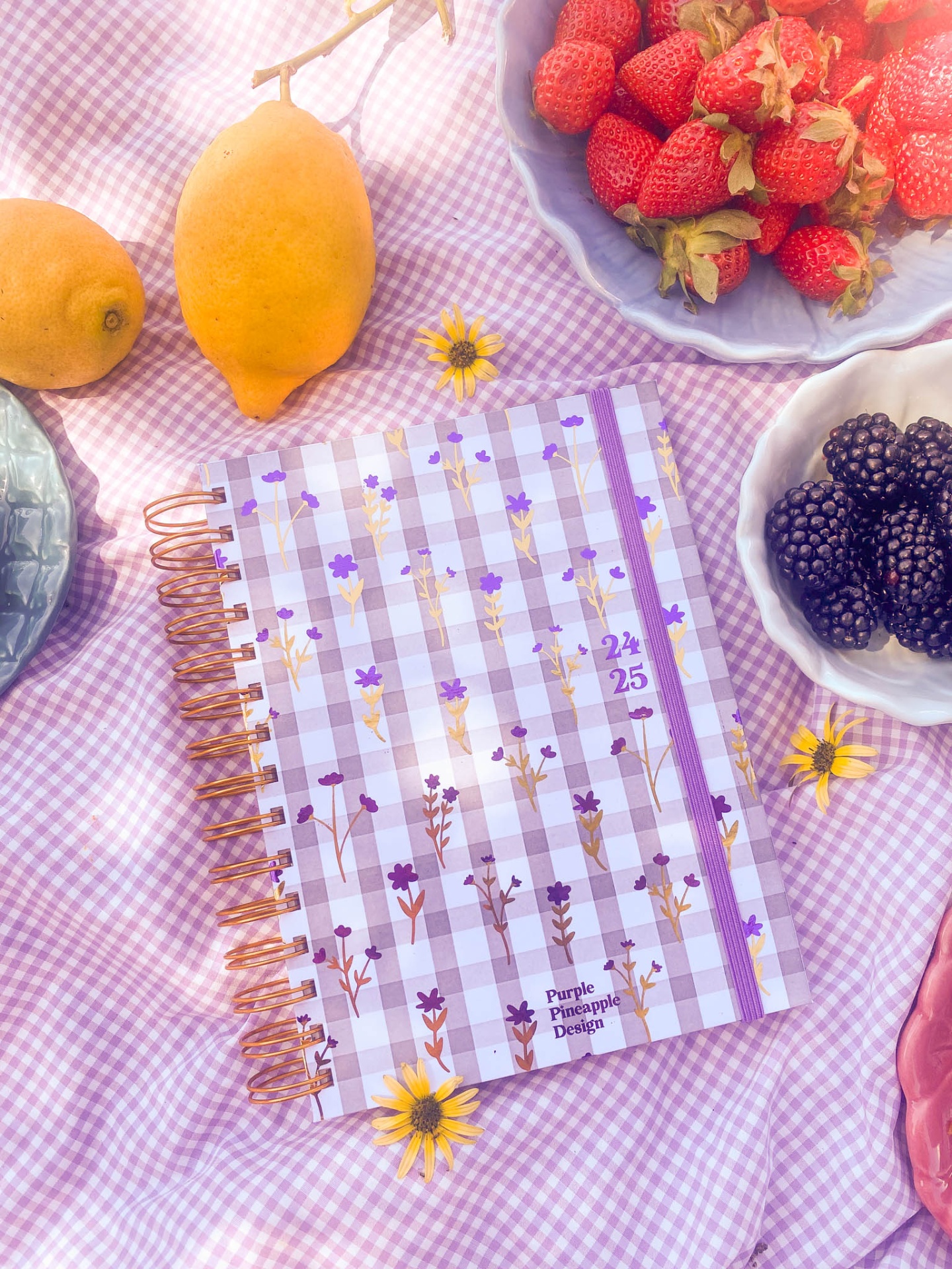 Agenda de Professor 2025/2026 🩶 Vichy cinza Flores 🩶 A4 e A5