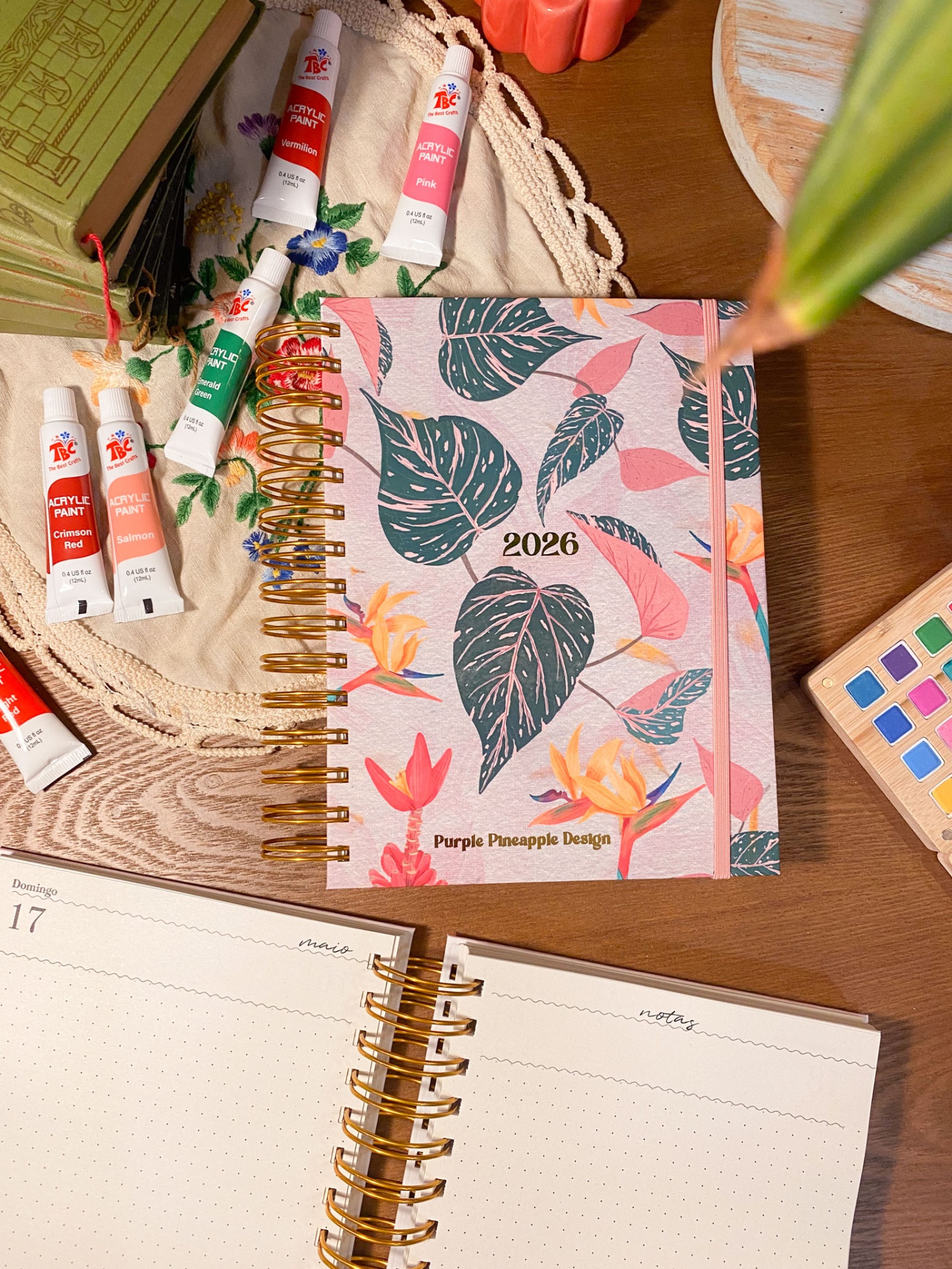 Agenda Diária Sem Horários 💚 Frida Folhas tropical 🩷 2026 Pautada ou Bullet A5 e A6