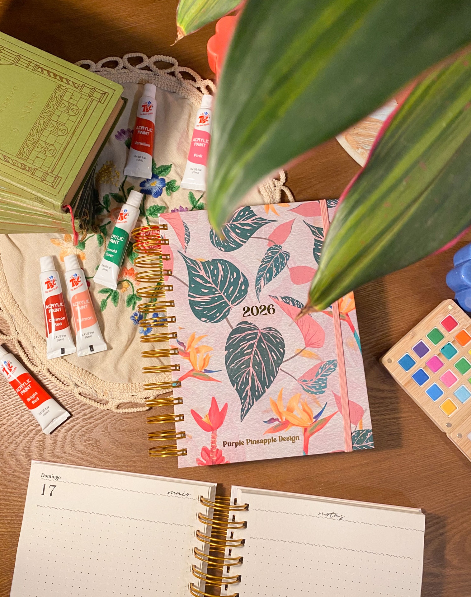 Agenda Diária Sem Horários 💚 Frida Folhas tropical 🩷 2026 Pautada ou Bullet A5 e A6