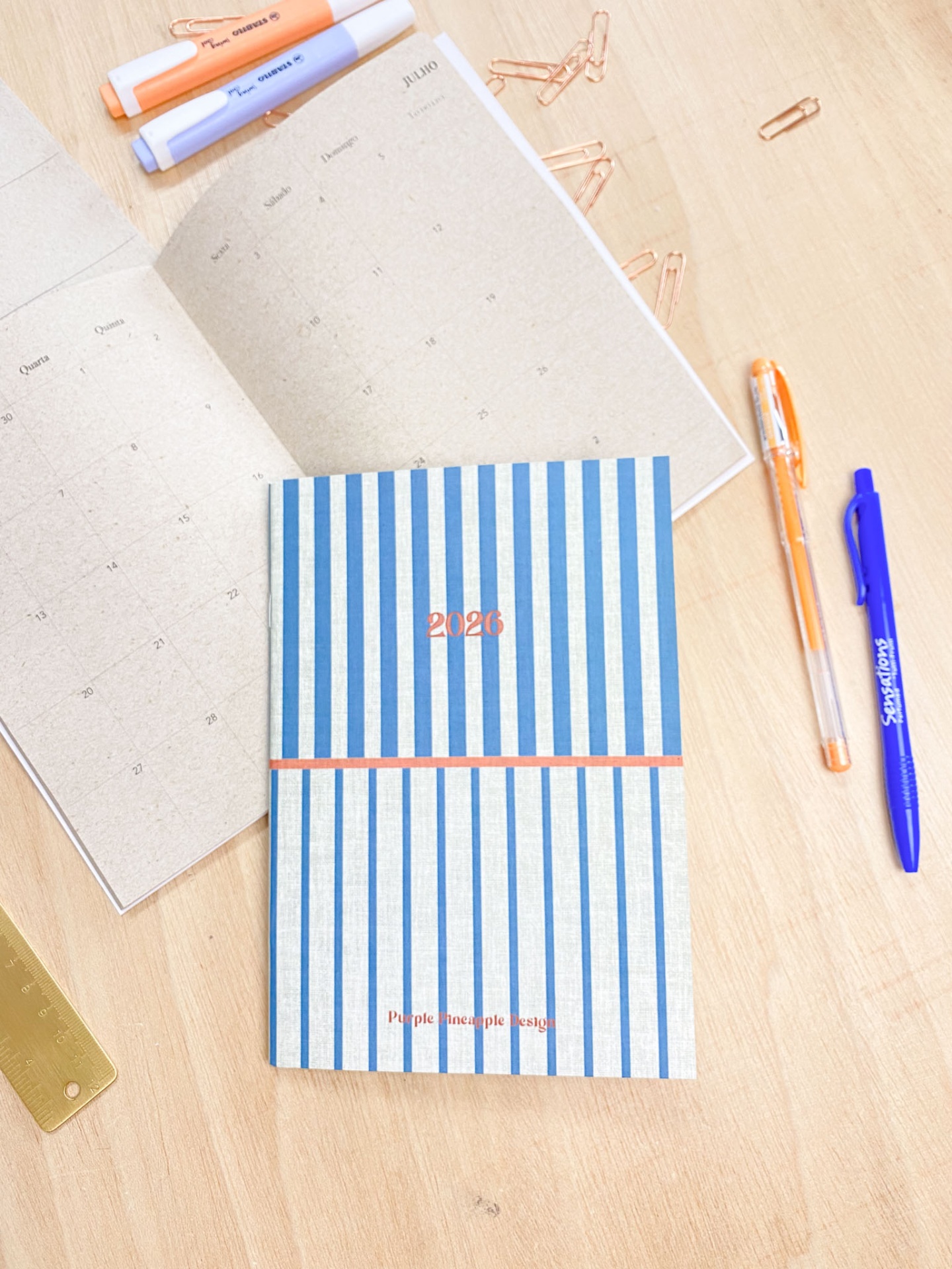 Agenda Mensal 2026 💙 Riscas Azul e Laranja 🧡