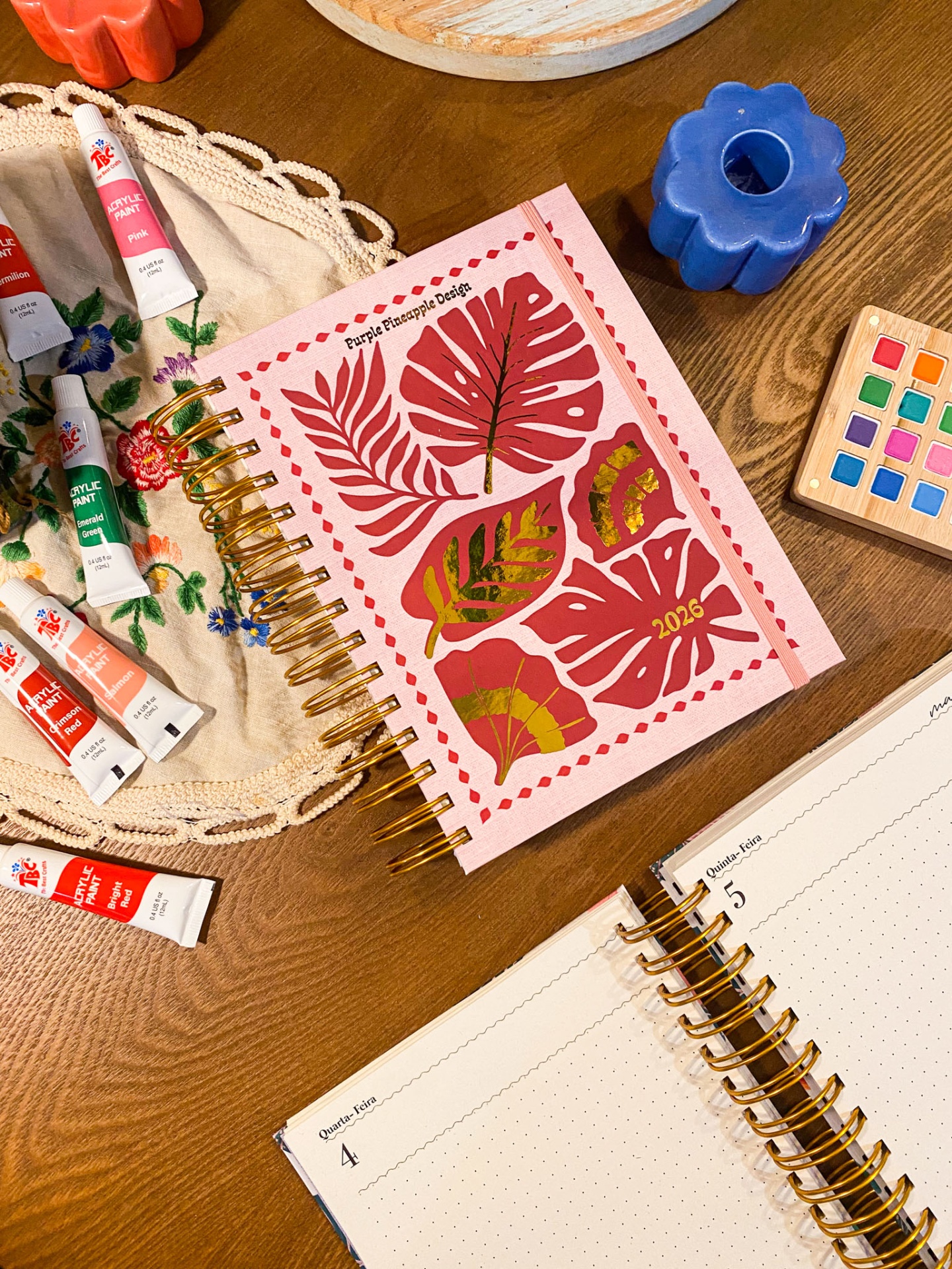 Agenda Diária Sem Horários ❤️ Frida vermelho e Rosa 🩷 2026 Pautada ou Bullet A5 e A6