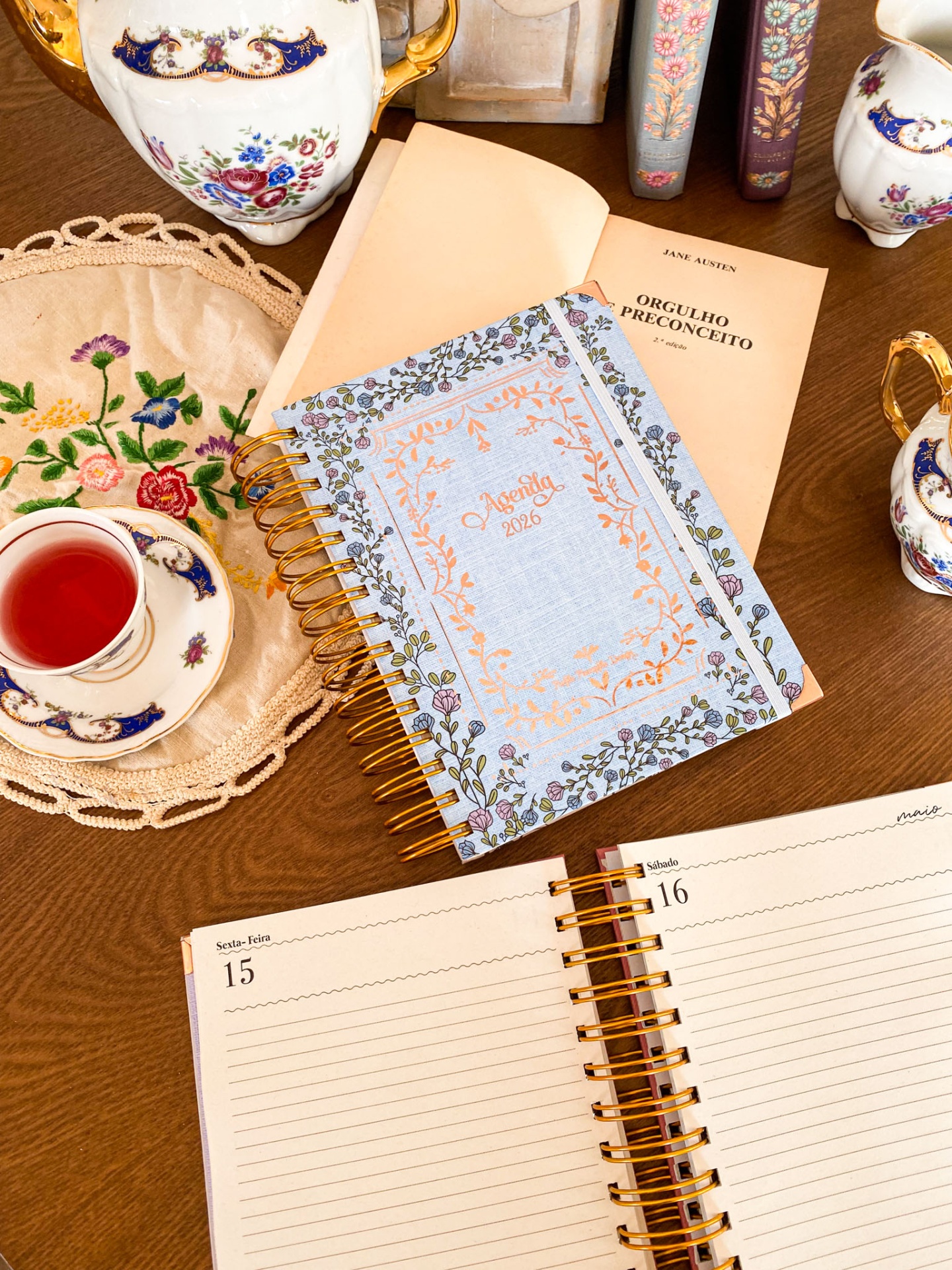 Agenda Diária Sem Horários 🪻Jane Austen ❊ Floral Azul 💙  2026 Pautada ou Bullet A5 e A6
