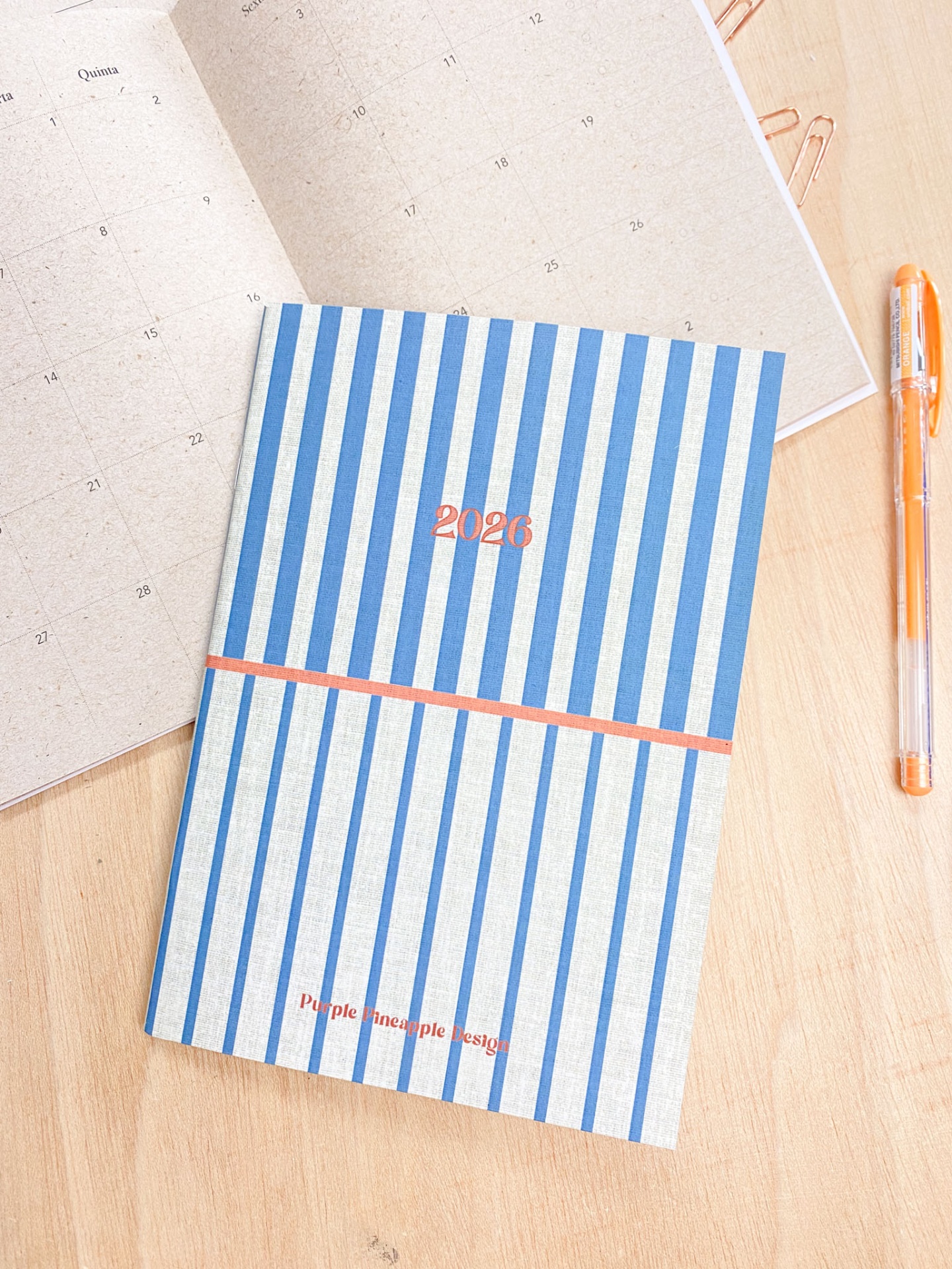 Agenda Mensal 2026 💙 Riscas Azul e Laranja 🧡