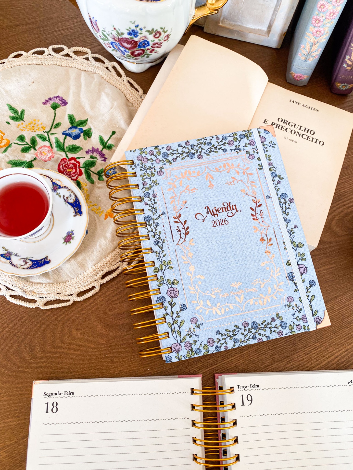 Agenda Diária Sem Horários 🪻Jane Austen ❊ Floral Azul 💙  2026 Pautada ou Bullet A5 e A6