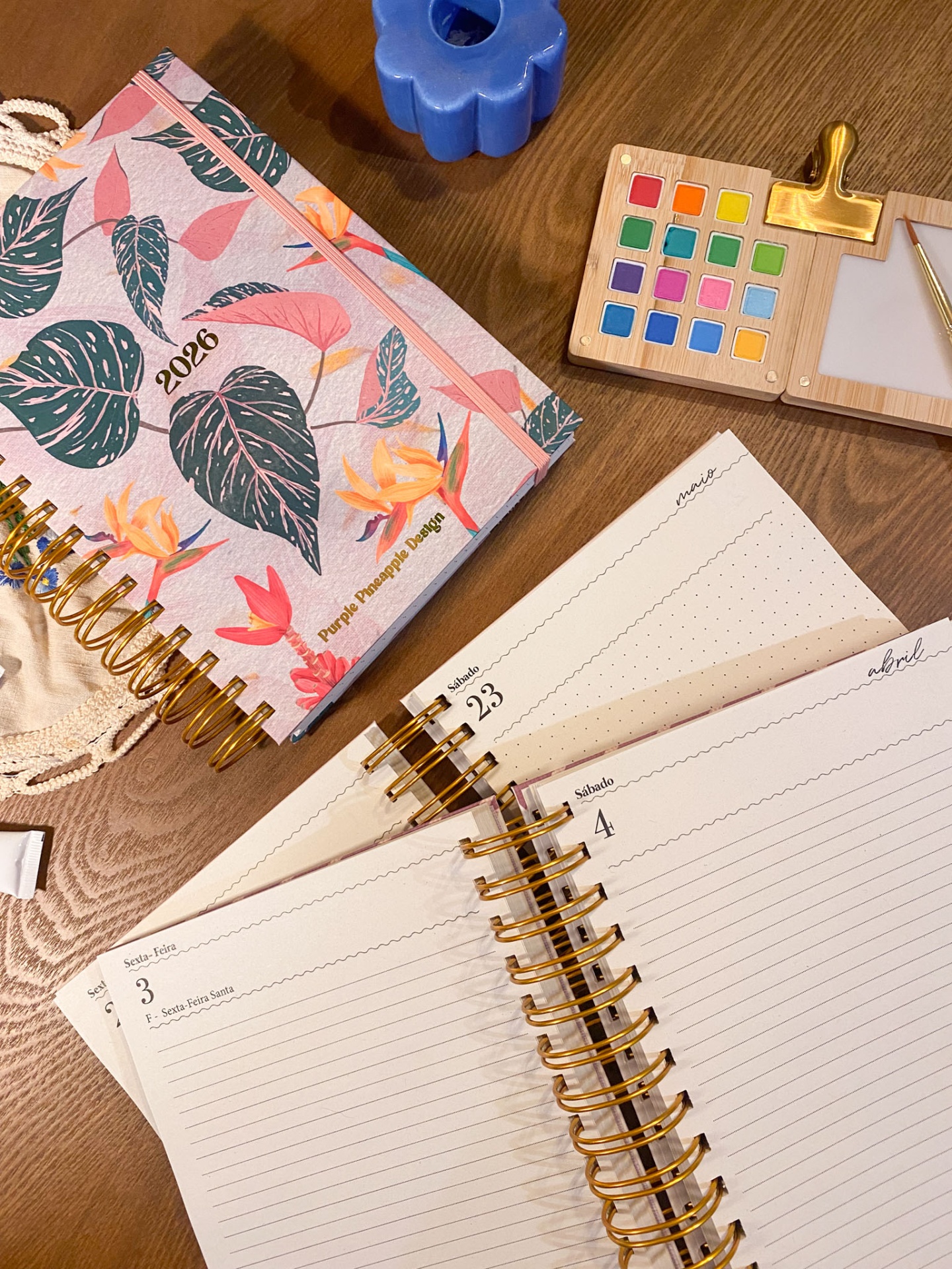 Agenda Diária Sem Horários 💚 Frida Folhas tropical 🩷 2026 Pautada ou Bullet A5 e A6