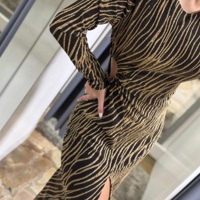 Vestido Midi Glamour Preto/Dourado