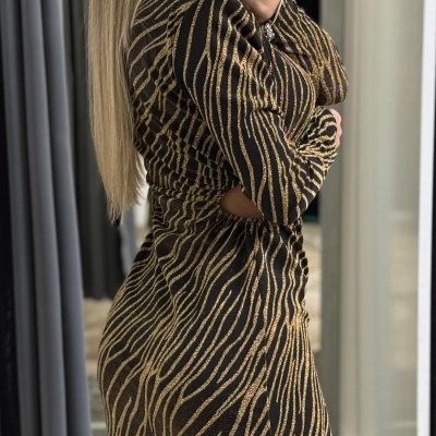 Vestido Midi Glamour Preto/Dourado