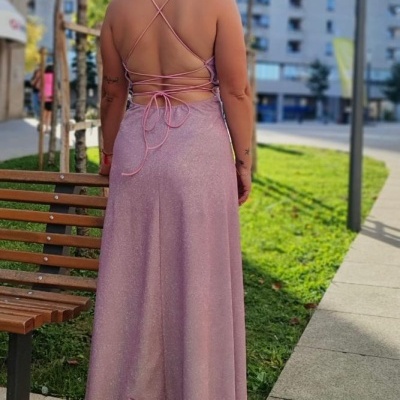 Vestido c/atilhos costas brilhante Vestido c/atilhos costas brilhante
