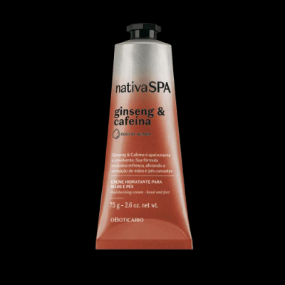 8129 CREME HIDRATANTE PARA MÃOS E PÉS NATIVA SPA GINSENG E CAFEÍNA, 75GR