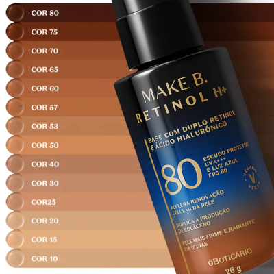 62748 Make B Base Líquida Retinol FPS50+ Cor30, 30ml
