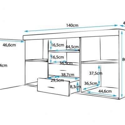 Aparador Ran 2 portas 2 gavetas 2 prateleiras - Disponível em 4 cores