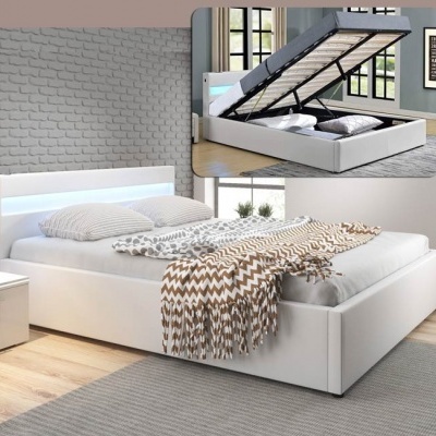 Cama de casal, estrado elevatório, luz LED e Colunas integradas - Disponível em 2 cores e 2 medidas