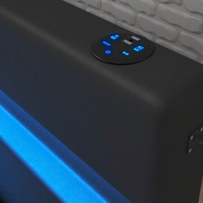 Cama de casal, estrado elevatório, luz LED e Colunas integradas - Disponível em 2 cores e 2 medidas