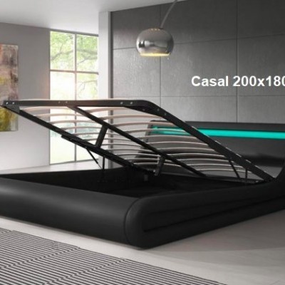 Cama de Casal 180X200cm com Estrado elevatório - Disponível em 3 cores
