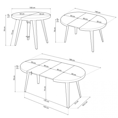 Mesa de refeições Redonda Extensível - Disponível em 3 cores