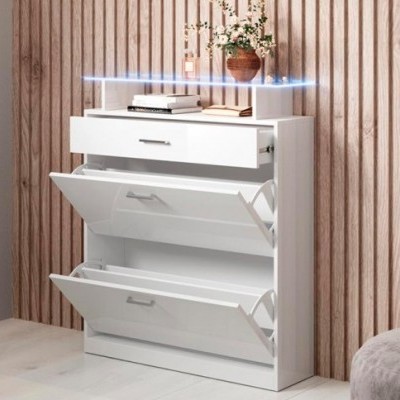 Móvel de Entrada com Gaveta, Sapateira e luz LED - Disponível em 4 cores