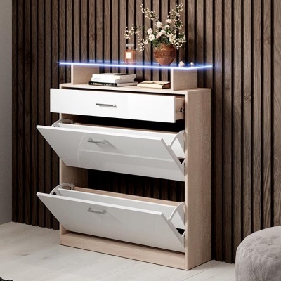Móvel de Entrada com Gaveta, Sapateira e luz LED - Disponível em 4 cores