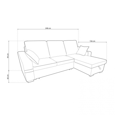Desenho técnico de sofá canto com dimensões