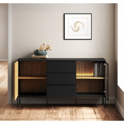 Aparador 3 gavetas e 2 portas com luz LED